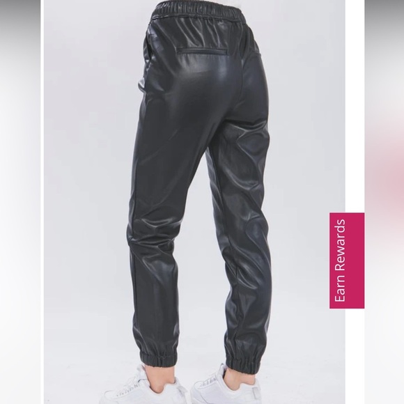 Love Tree vegan leather black drawstring jogger with 4 pockets. - Picture 2 of 16
